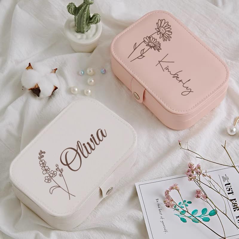 Fincekoom Personalized Jewelry Box Gifts for Women Custom Travel Jewelry Case Organization Leather Customized Birthday Ann...