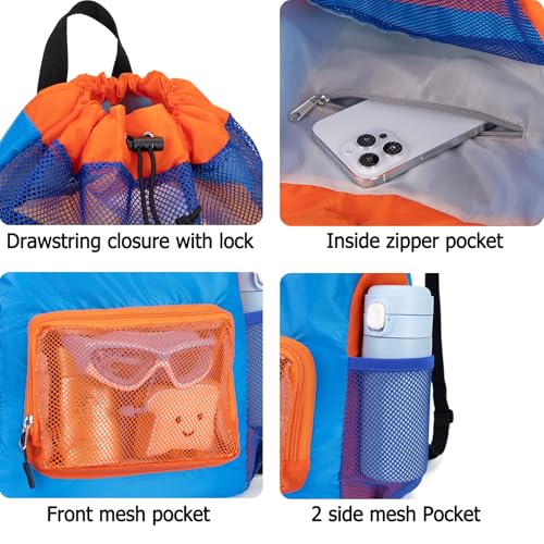 Veious Swim Bag for Kids Mesh Beach Backpack for Boys Lightweight Drawstring Beach Bag Swimming Pool Sports Gym String Bag...