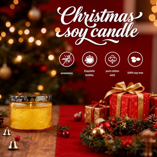Azulfra Christmas Scented Candles Gift Set - Holiday Soy Wax Candles with Festive Scents - Christmas Tree, Fireplace, Cinn...