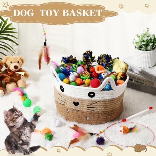 Zopeal 76 Pcs Mother's Day Cat Storage Basket Gift Toys Set Interactive Cat Toys Kitten Wand Colorful Flashing Balls Pet C...