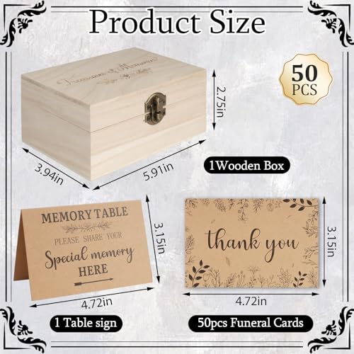 Lebsitey Share A Memory Card for Celebration of Life Decorations- 50 Pcs Memory Cards with Wooden Box for Funeral Graduati...