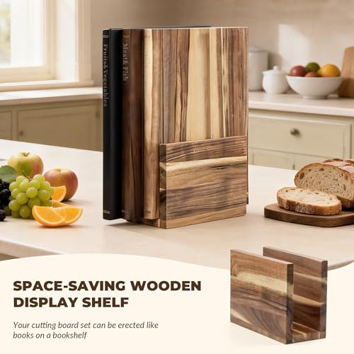 Book Cutting Board Set with Stand, Book Cutting Boards Wooden Charcuterie & Cheese Board, Aesthetic Kitchen Decor for Book...