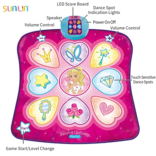 SUNLIN Dance Mat - Rhythm Step Play Mat - Dance Game Toy Pad with LED Lights, Gift for Kids Girls 3-12, Adjustable Volume,...