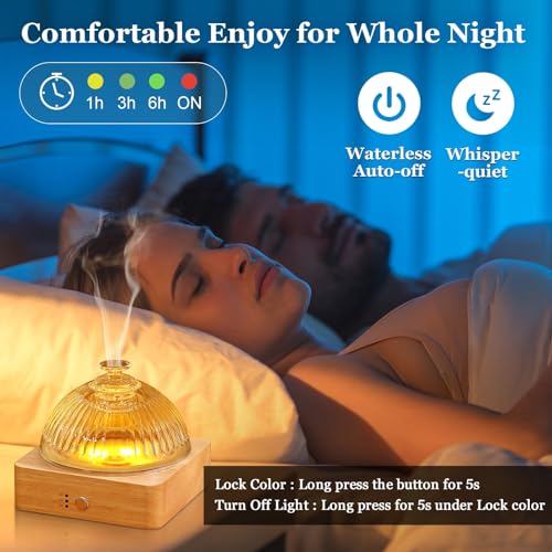 Lecdura Glass Essential Oil Diffuser with Glass Reservoir & WoodBase, 200ml Ultrasonic Lock Color Timer Auto-Off 7 Color L...