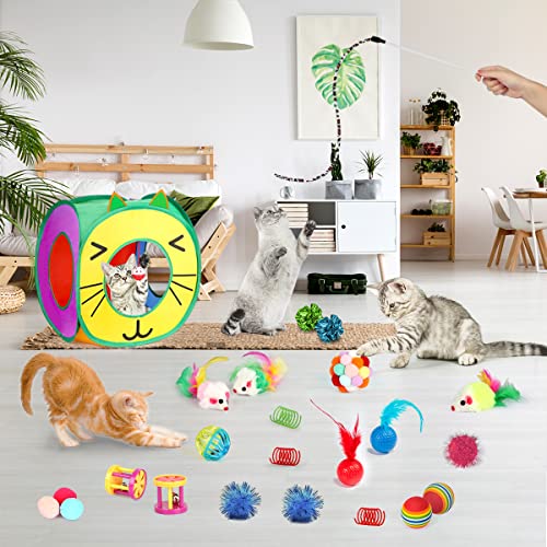 37 PCS Interactive Kitten Toys for Indoor Cats - Variety Set With Collapsible Tunnel Tube Tent, Feather Teaser Wand, Bell,...