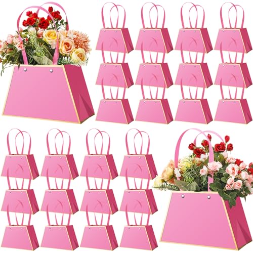 Noveread 24 Pcs Mother's Day Floral Gift Bags Bulk Portable Flower Bouquet Wrapping Paper Bag with Handle Waterproof Flori...