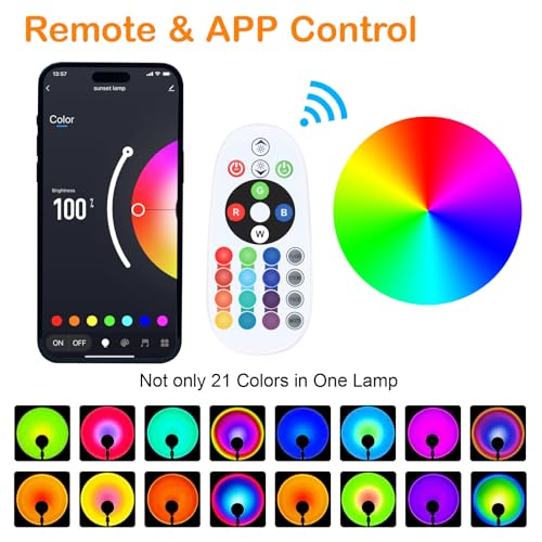 Sunset LED Lamp Projector, 21 Colors Changing App & Remote Control Mood lighting, Music Sync Ambiance Lighting, Sunset Lam...