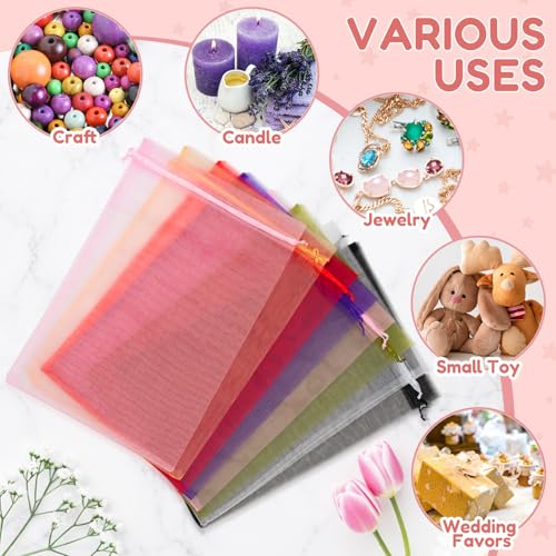 Crweety 50PCS White Organza Bags 8x12 Large, Bulk Mesh Bags Drawstring Gift Bag for Wedding Mother's Day Favors Treats Goo...