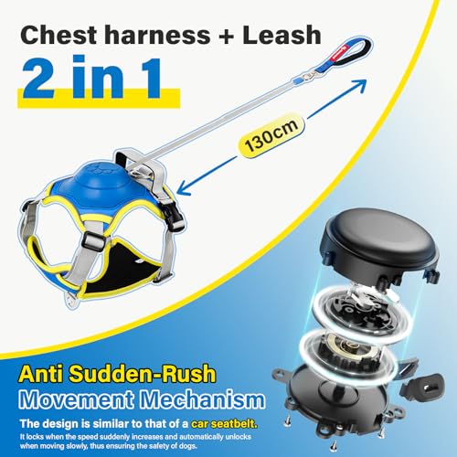 paatata No Pull Dog Harness, 2 in 1 Retractable Harness with Auto-Lock, Reflective Breathable Mesh and Handle, Adjustable ...