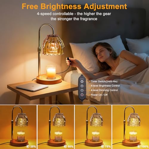 Candle Warmer Lamp with Timer and Dimmer 4-Level Dimmable Flower Light Heat Lamp for Jar Candles Adjustable Height Modern ...