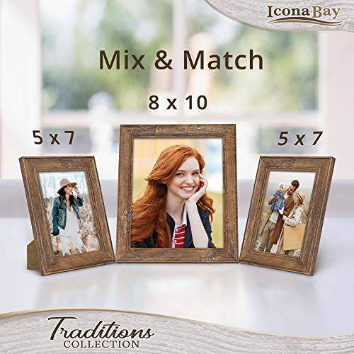 Icona Bay - 5x7 Chestnut Brown Picture Frame - Rustic Wood Pattern - Lightly Distressed Frame for Table Top Display or Wal...