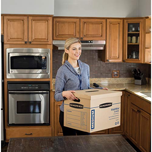 Bankers Box Medium Classic Moving Box 20 Pack, Reinforced Handles, Tape-Free Assembly, Box with Lid, 19-In x 14.5-In x 15....