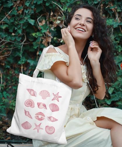 SZERE Beach Summer Canvas Tote Bag for Women Teen Girls Gifts Cute Small Travel Work Tote Bags Reusable Grocery Bags