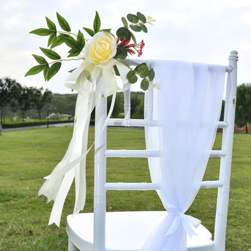 JOONOR Set of 8 Wedding Aisle Decorations Set Yellow Rose Flowers Chair Back Flowers with Leaves and Ribbons,Pew Artificia...