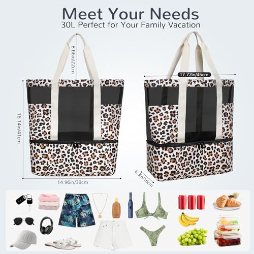 Codcey Mesh Beach Bag Women with Leakproof Wet Compartment,Large Tote Bag for Pool Travel Daily