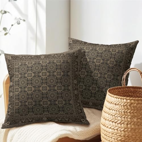 Brown Antique Tabriz Rug Print Pillow Covers 12x12 Inches Retro Turkish Throw Pillow Case Set of 2 Vintage Floral Block Pr...