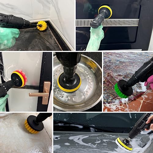 30Pcs Drill Brush Attachment Set,Drill Scrubber Brush Kit Include Scrub Pads, Sponge, Extend Attachment, Drill Cleaning Br...