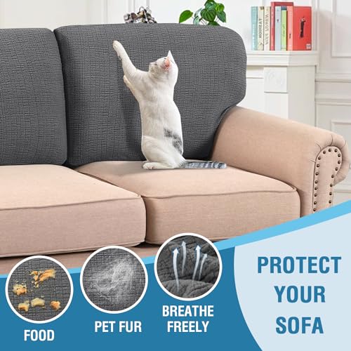 H.VERSAILTEX Jacquard Couch Cushion Covers High Stretch Sofa Covers for 3 Cushion Couch Furniture Protector Spandex Anti-S...