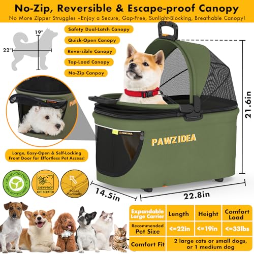 PAWZIDEA Portable Small Dog Crate for Car Travel up 33lbs, Enclosed Dog Car Seat Soft-Sided, Escape-Proof Reversible No-Zi...