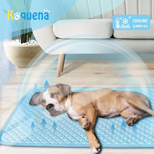 Koquena Dog Cooling Mat, Comfortable Pet Cooling Pad for Dogs Cats, Q-Max>0.4 Washable Cool Fiber Portable for Indoor Outd...