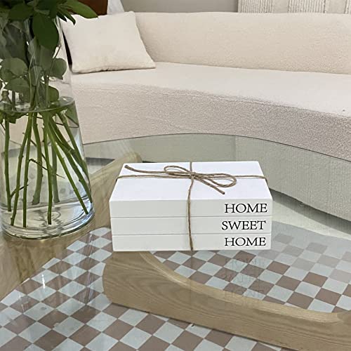 Decorative Books for Home Decor, White Faux Books for Decoration, Rustic Farmhouse Stacked Display Books with 52in Wood Be...