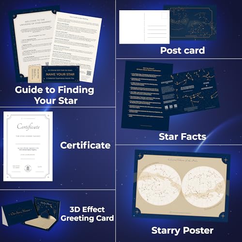 Name a Star Gift Box – Personalized Star Kit, Star Certificate, Galaxy Pass, 3D Greeting Card & Night Sky Poster – Unique ...