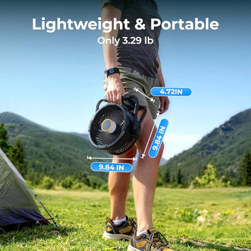 BougeRV Portable Fan Rechargeable, 20000mAh Battery Powered Fans with 4 Wind Speeds Hook Brighter Light LCD Display 270° R...