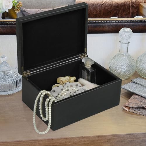 HofferRuffer Faux Leather Decorative Box, Large Wooden Structure Keepsake Box Accessory Organizer Jewelry Organizer with H...