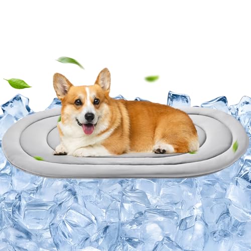 Papettly Pet Dog Cooling Mat 35“x19” Reversible Cooling Pad for Dogs and Cats, Comfort Ice Silk Cotton Summer Dog Bed Outd...