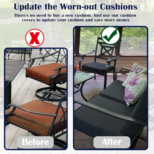 FLYMEI Patio Cushion Covers 20x20x2 Waterproof Outdoor Cushion Cover Replacement 2Packs Outdoor Seat Cushion Slipcover for...