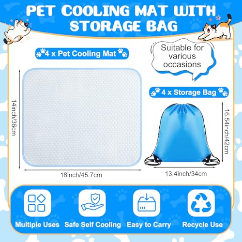 Chunful 4 Pack Dog Cooling Mat 18 x 14 Inches Pet Cooling Pads Summer Cat Self-Cooling Blanket Portable Washable Ice Silk ...