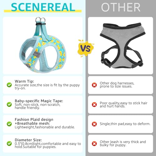 SCENEREAL Small Dog Harness and Leash Collar Set, Step in Soft Light Puppy Vest, Breathable Pet Harness for Small Sized Do...