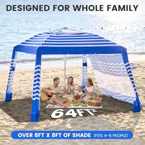 Zeraty Beach Cabana 8'×8', Portable Beach Canopy with Side Wall, Easy Pop Up UPF 50+ Silver-Coated Beach Tent Sun Shelter,...
