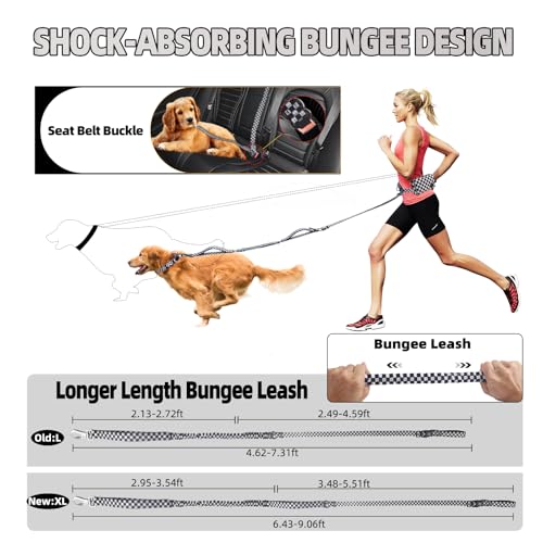 Roses&Poetry Hands Free Dog Leash with Zipper Pouch, 6-9ft Bungee Waist Leash for Medium Large Dogs Walking, Running Lead ...