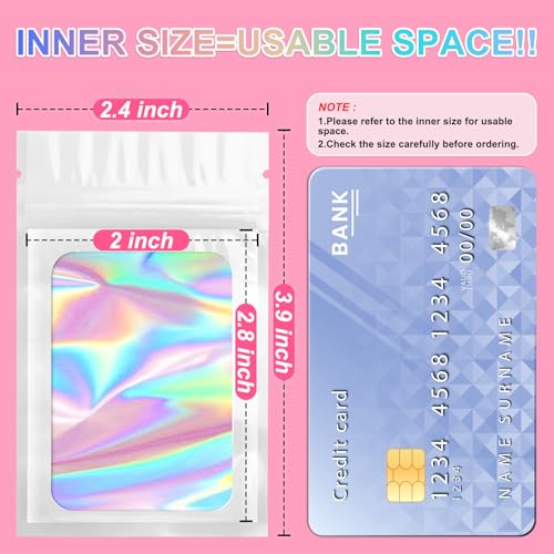 ANZNKU 100 Pack Holographic Bags, Smell Proof Packaging Bag, Clear Window Resealable Goodie Pouch Mylar Bags for Food Stor...