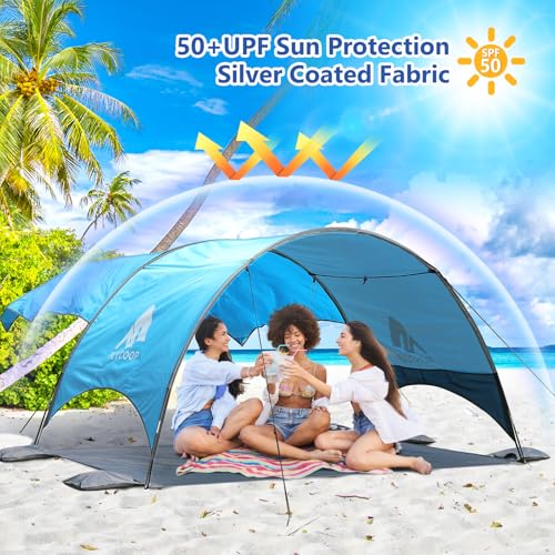 Flycoop 2026 Beach Tent with Floating Shade Sail – Portable & Ventilated Beach Umbrella Canopy with 360° Airflow, Dual Sid...