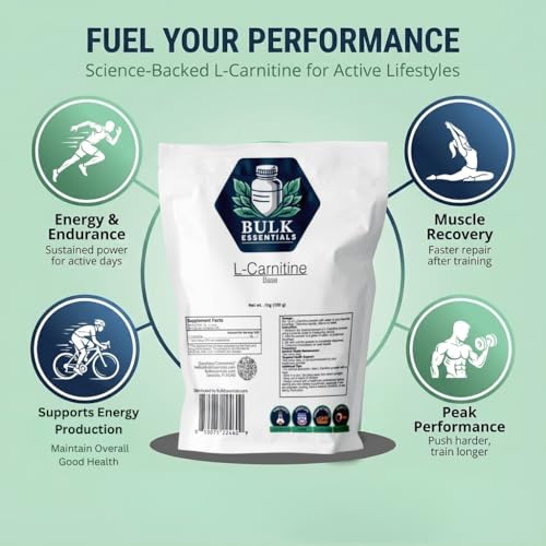 Bulk Essentials l Carnitine Supplement – Unflavored 100g Amino Acid for Metabolism & Endurance – USA Made Non GMO, Gluten-...
