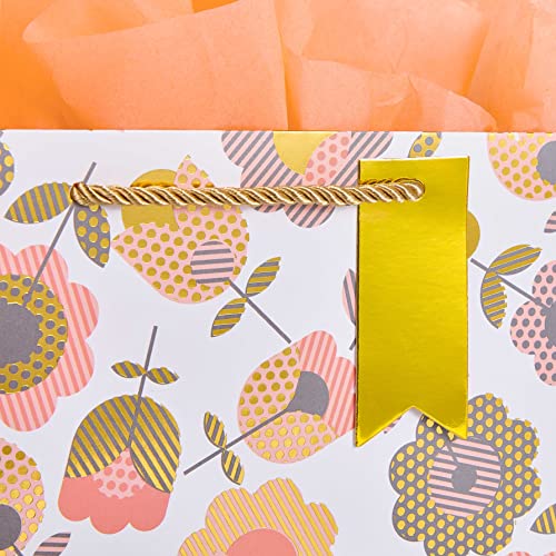 SUNCOLOR 2-Pack 9" Flower Gift Bags with Tissue Paper– Floral Gift Bags for Mother's Day, Birthday, Bridal Shower, Easter,...
