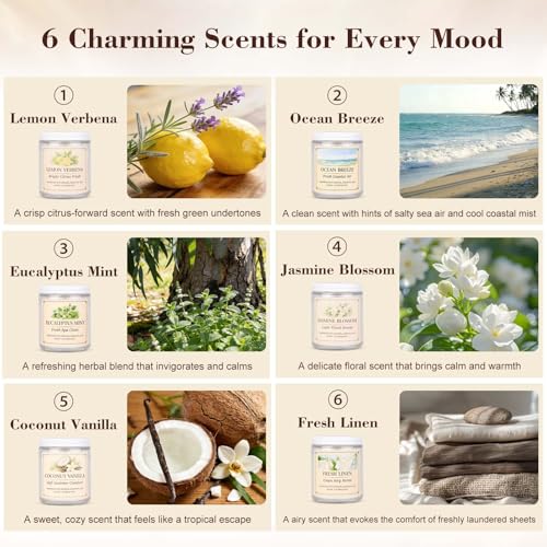Scented Candle Gift Set, 6 Pack 7oz Natural Soy Wax Aromatherapy Candles, Coconut Vanilla Lemon Verbena Fresh Linen Scent...