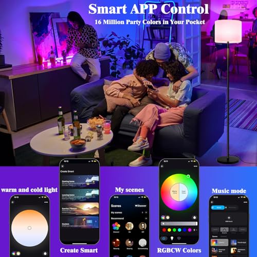Fuvqeyes Smart Floor Lamp with APP & Remote Control - Dimmable RGB & White Light (3000K-6500K) for Living Room, Bedroom, O...