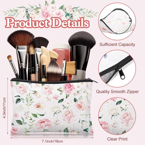 LemonRoad 24 Pcs Bulk Gifts Sets, Pink Floral PVC Transparent Bag 16 oz Glass Cups with Lids and Straws Cosmetic Bag Flowe...