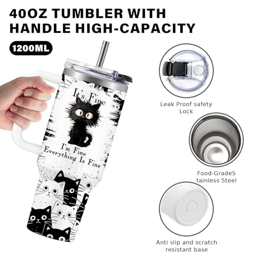 CGMIBAS Cat Lover Gifts, Gift for Cats Lovers Women Men Girls Funny 40oz Black Cats Themed Tumbler Cups with Handle - Ever...