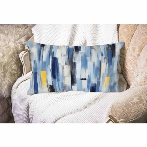 Smooffly Abstract Stripes Pillow Cover Farmhouse Geometric Multicolor Stripes and Teals Ink Texture Decorations Cushion Ca...