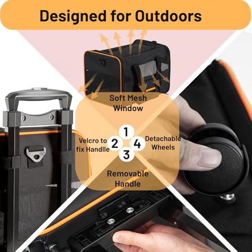 FERRAFAY Pet Carrier for Small Pet, Cat Dog Carrier for Car Soft Sided Dog Rolling Crate Cat Travel Bag