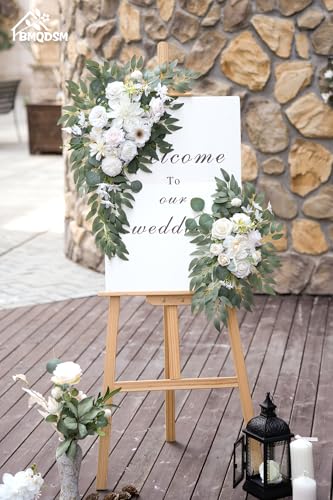 BMQDSM Wedding Arch Faux Flowers Set of 2 Wedding Welcome Sign for Wedding Decor Ceremony and Reception Backdrop Decoratio...