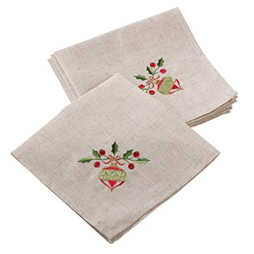 Saro Lifestyle Embroidered Ornament Design Linen Blend Napkin (Set of 4), Natural, 20"