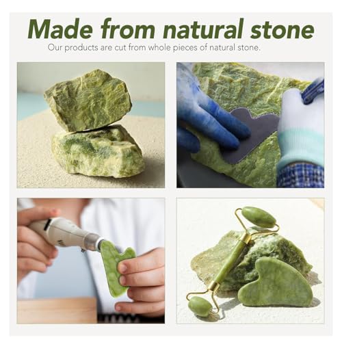 Jade Roller Gua Sha Facial Tools & Scraping Skin Care Tools Kit, Self Care Gift for Men Women (Green)