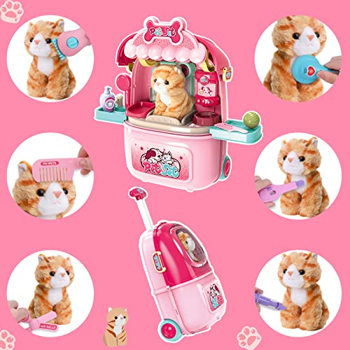 MAGIC4U Pet Cat Care Carrier Suitcase Toy, 29PCS Vet Clinic and Doctor Kit for Kids, Pet Kitty Grooming Feeding Toys, Vete...