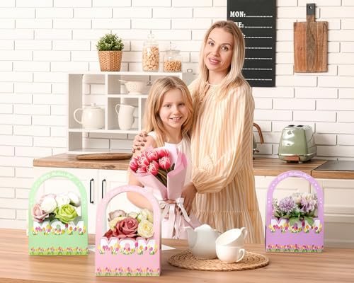 Ranfashiong 6 Pcs Mother's Day Flower Bouquet Paper Boxes Bulk with Long Handles for Florist Floral Gift Packaging for MOM...