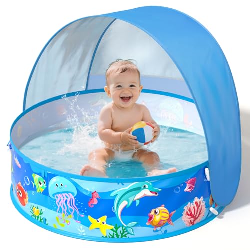 Baby Beach Tent, Pop-Up Above Ground Pool, Foldable Kiddie Pool with Sun Shelter Canopy for Ages 9-48 Months, Toddler Wadi...